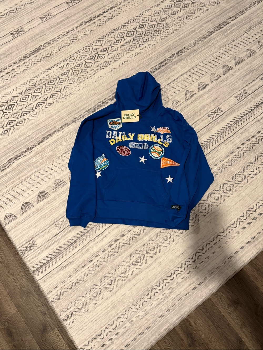 Daily Drills Royal Blue Hoodie with Sports Patch Graphics